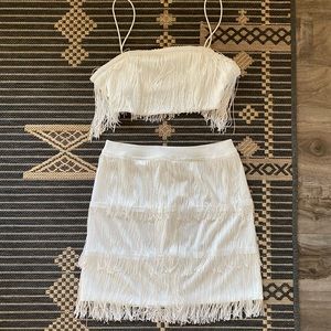 white fringe two piece